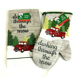 Red Truck Dish Towel and Pot Holder Set Christmas
